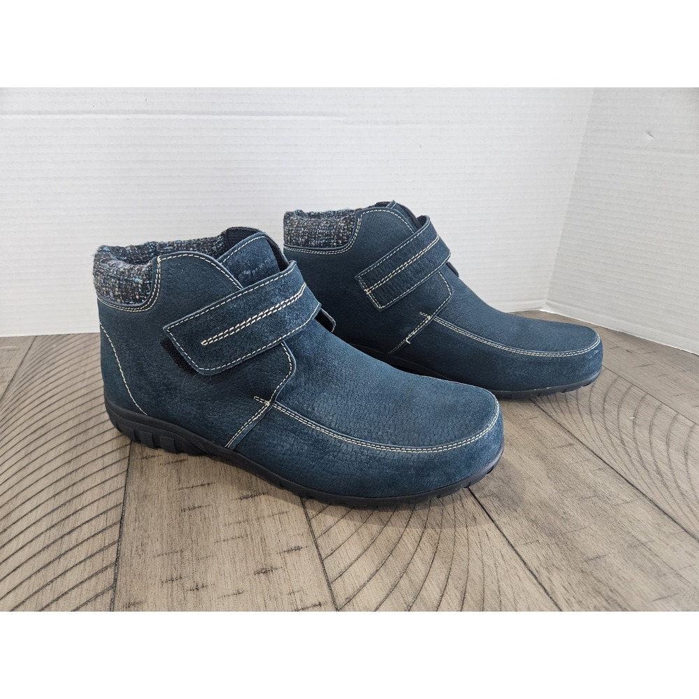 Propet Boots Delaney Strap Ankle 10W Blue Suede Leather Comfort Contemporary